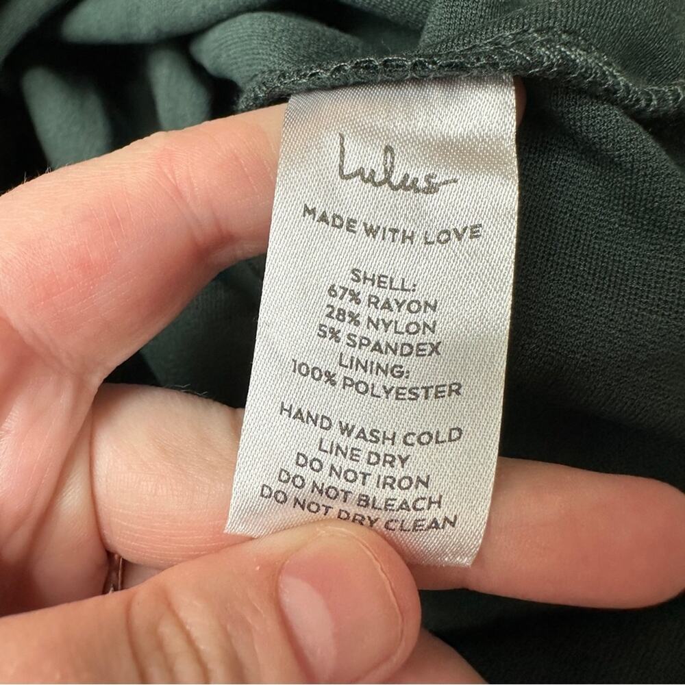 Lulus How Much I Care Dark Green‎ Off-the-Shoulder Ruffle Hem Midi Dress Sz S - Picture 8 of 12